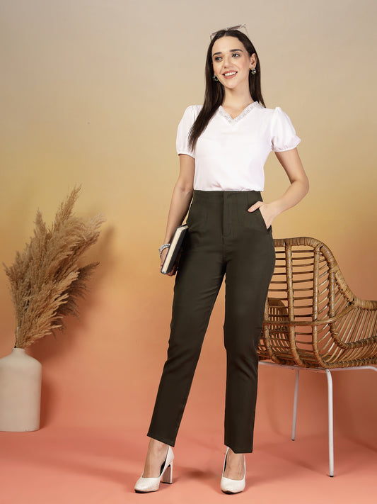 Brown High-Waist Stretchable Formal Pants for Women | By ItalianVega