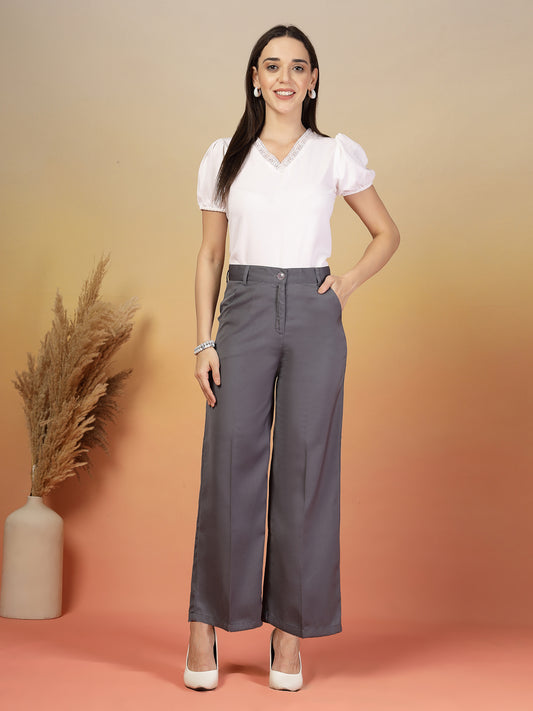 Grey Stretchable High-Waist Formal Pants for Women | By ItalianVega