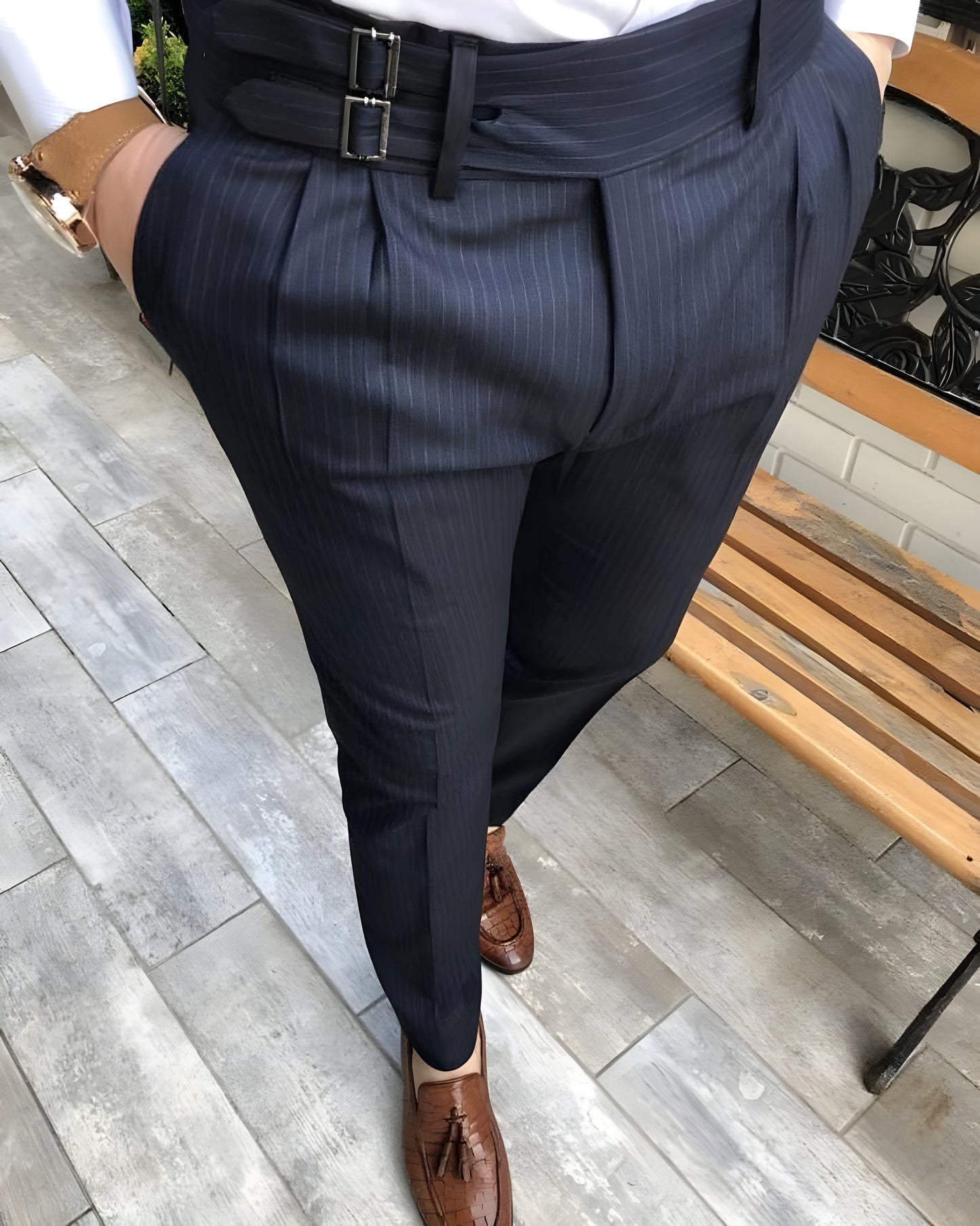 Navy Striped Double Buckle Gurkha Pants by ITALIAN VEGA®