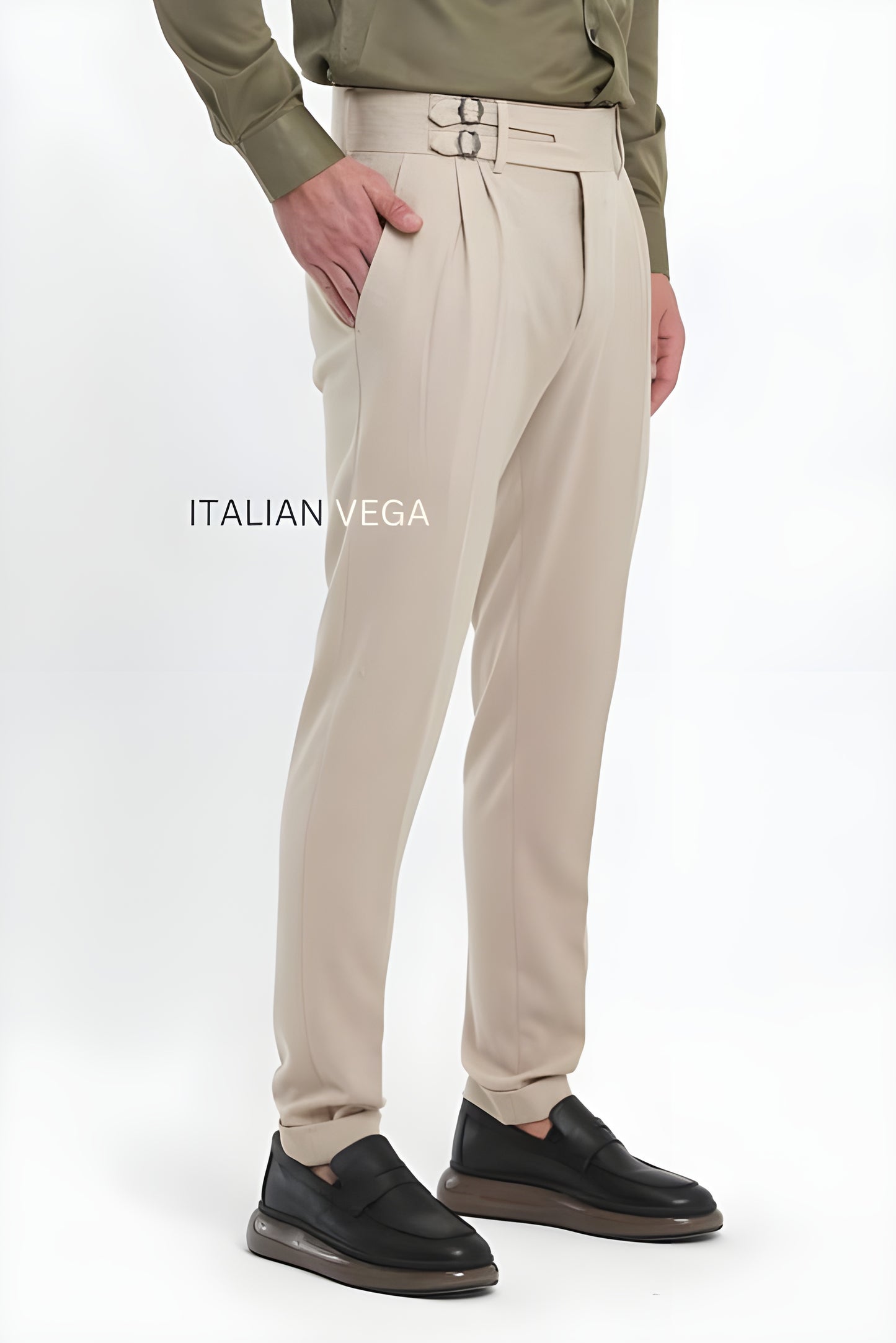 Beige Double Buckle Gurkha Pants by ITALIAN VEGA®