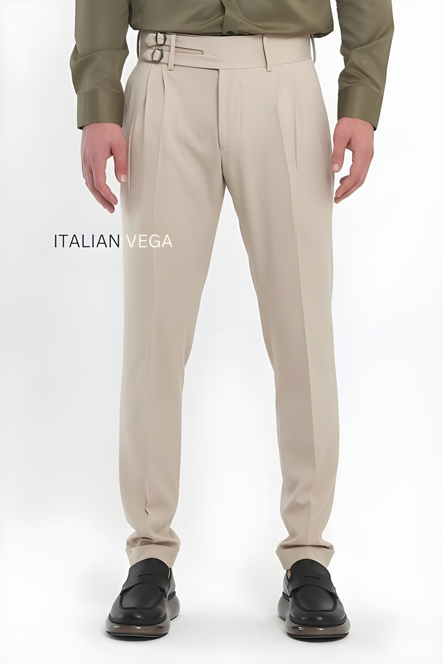 Beige Double Buckle Gurkha Pants by ITALIAN VEGA®