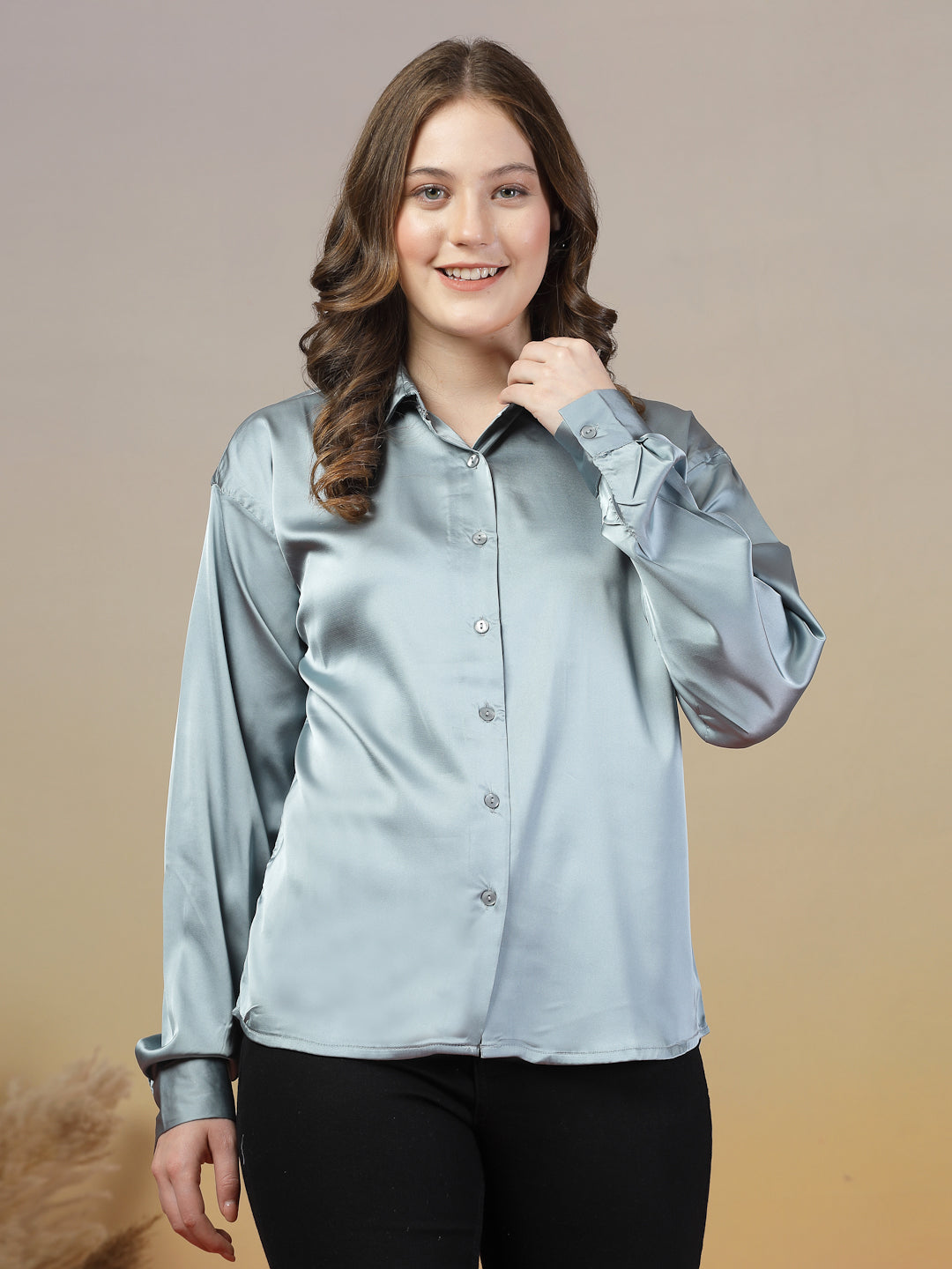 Grey Satin Shirt for Women | By ItalianVega