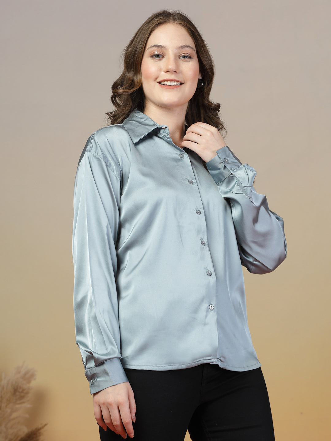 Grey Satin Shirt for Women | By ItalianVega