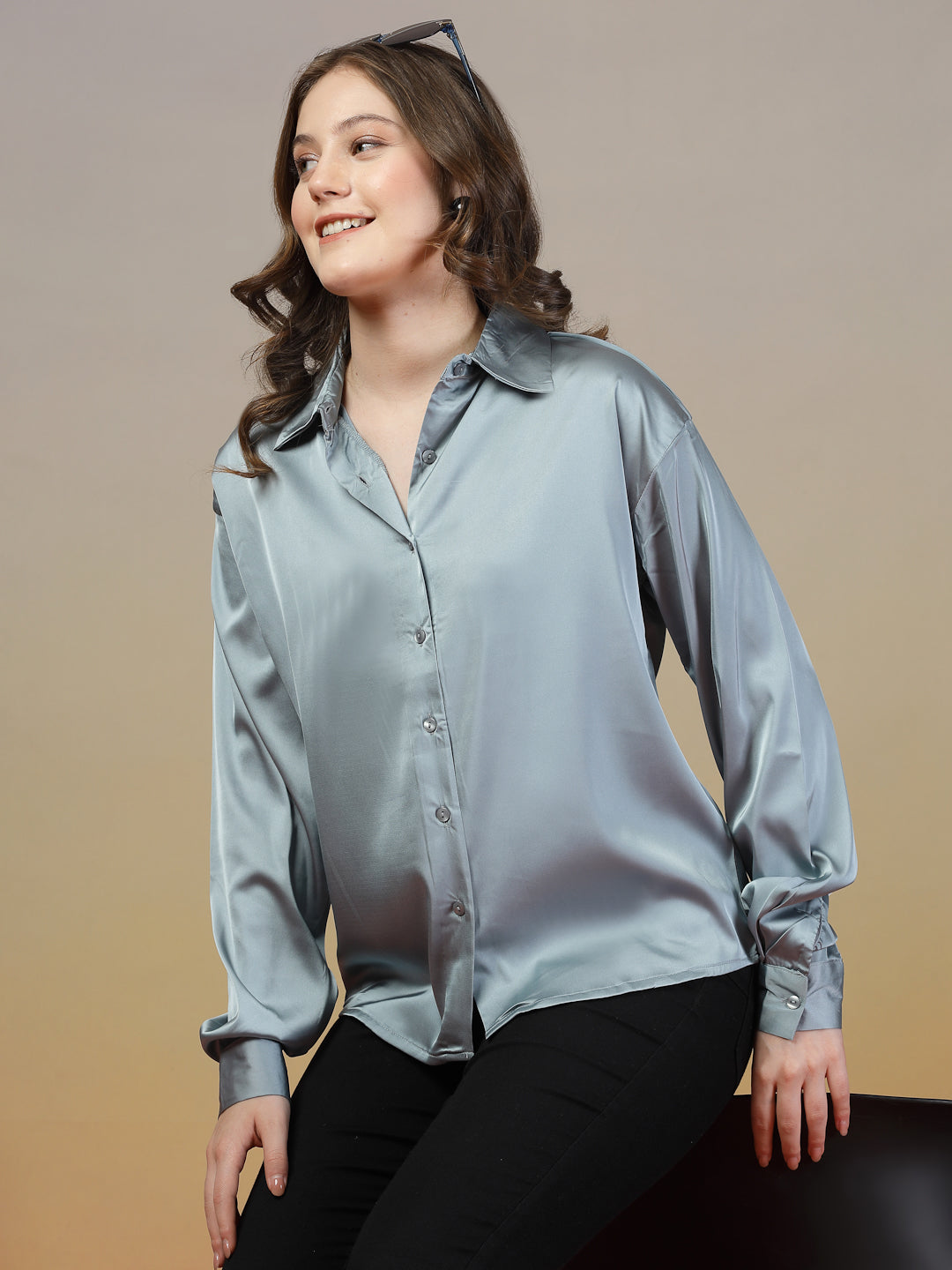 Grey Satin Shirt for Women | By ItalianVega