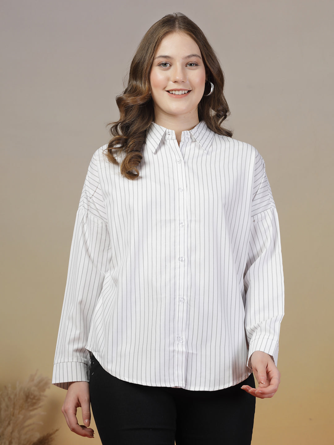 White Shirt with Light Grey Stripes for Women | By ItalianVega