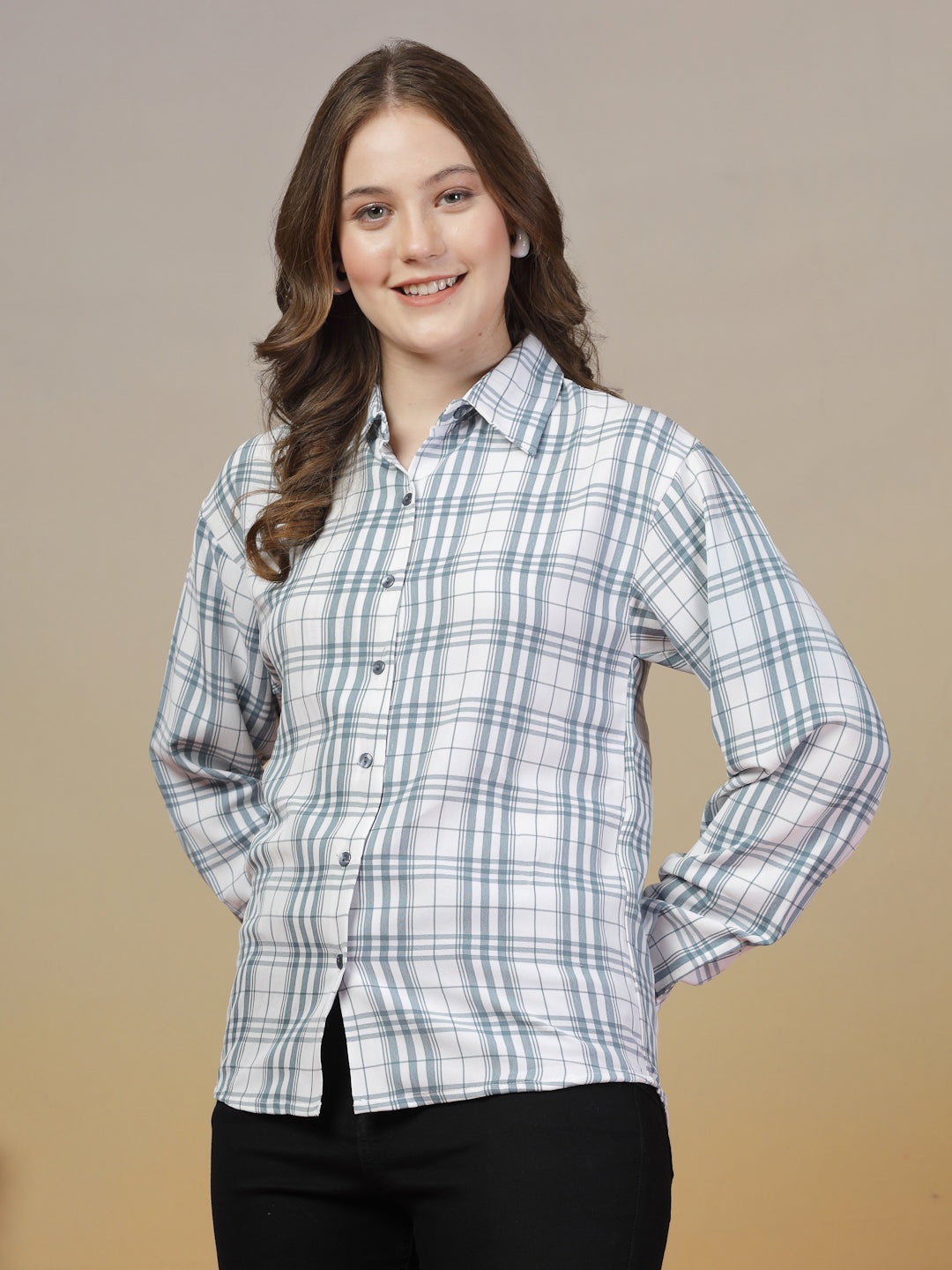 Light Blue Checkered White Shirt for Women | By ItalianVega