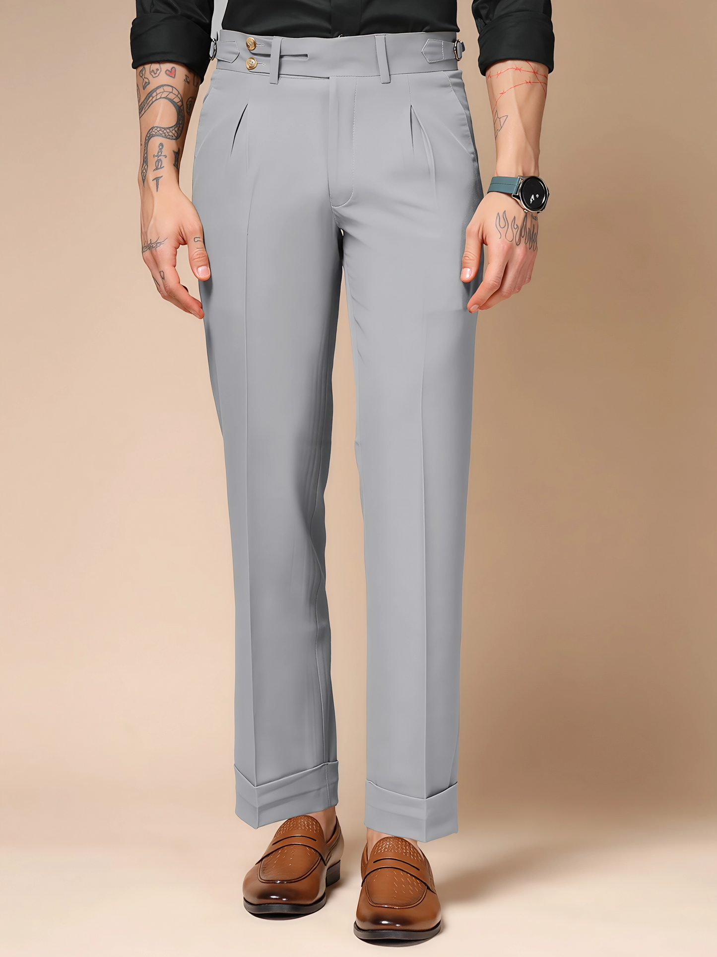 Ash Grey Double Buttoned GURKHA PANTS by ITALIANVEGA™