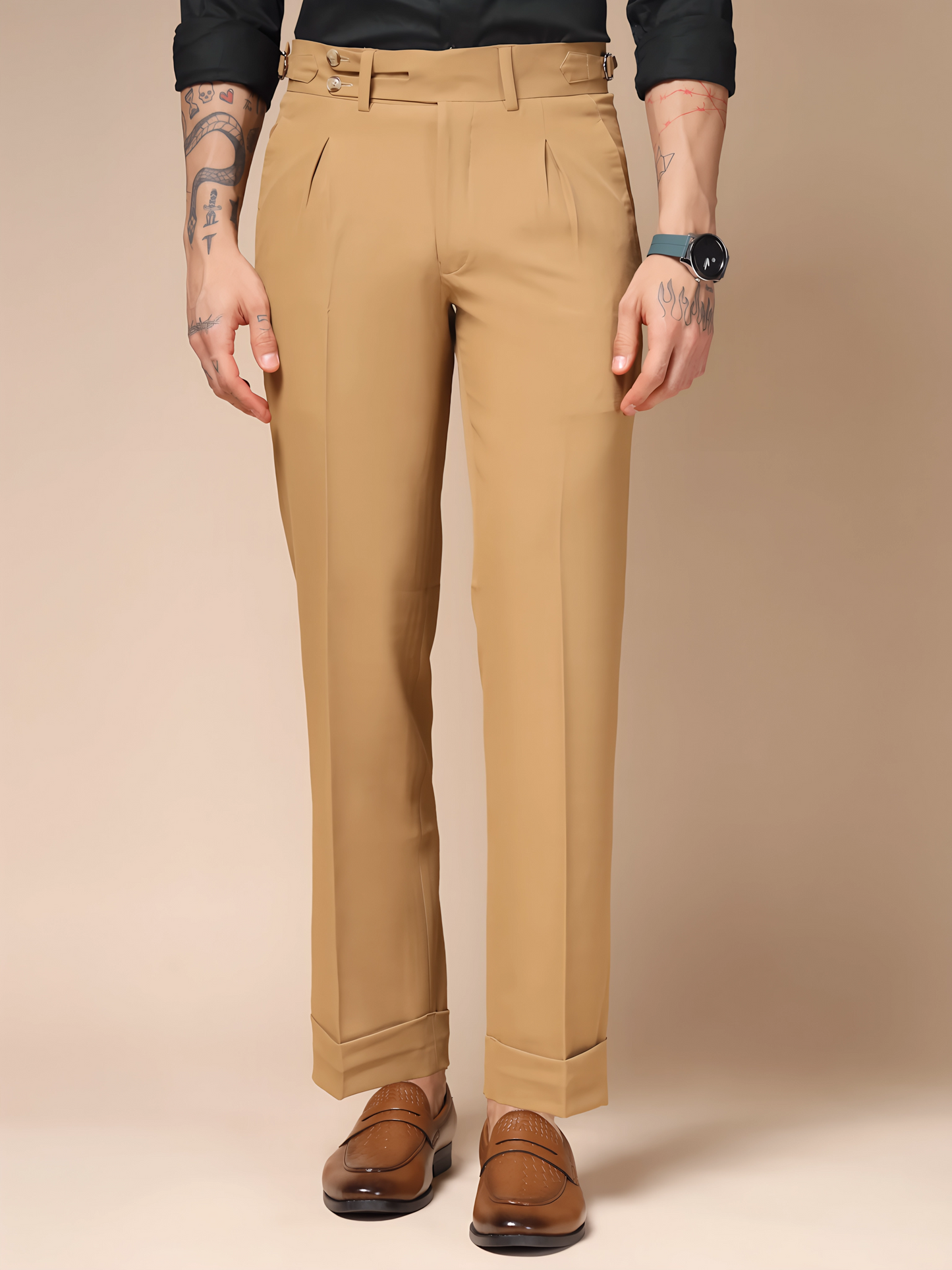 Camel Double Buttoned GURKHA PANTS by ITALIANVEGA™