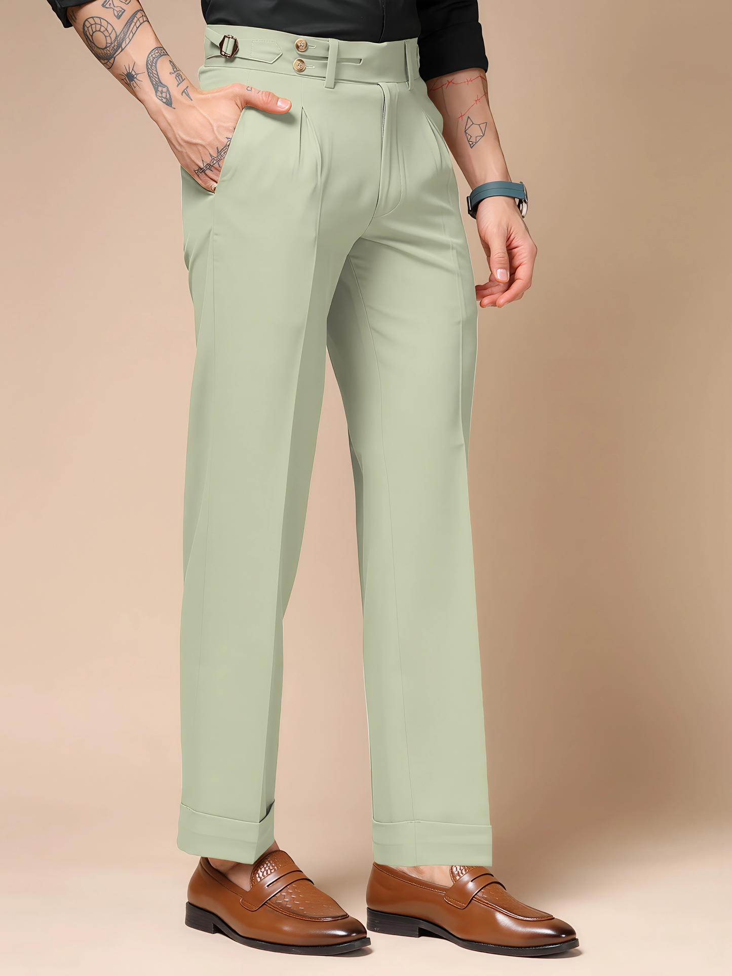 Lime Double Buttoned GURKHA PANTS by ITALIANVEGA™