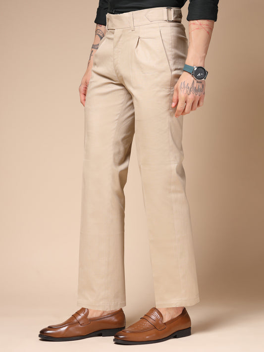 Beige Oxford Linen Gurkha Pants | Boot Cut Fit by ITALIAN VEGA®