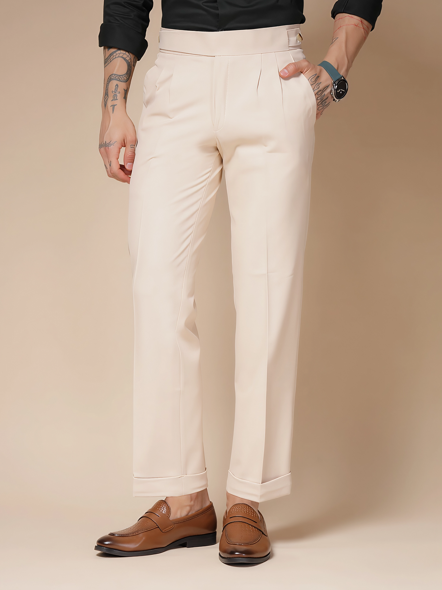 Beige Classic Buttoned Gurkha Pants by Italian Vega®