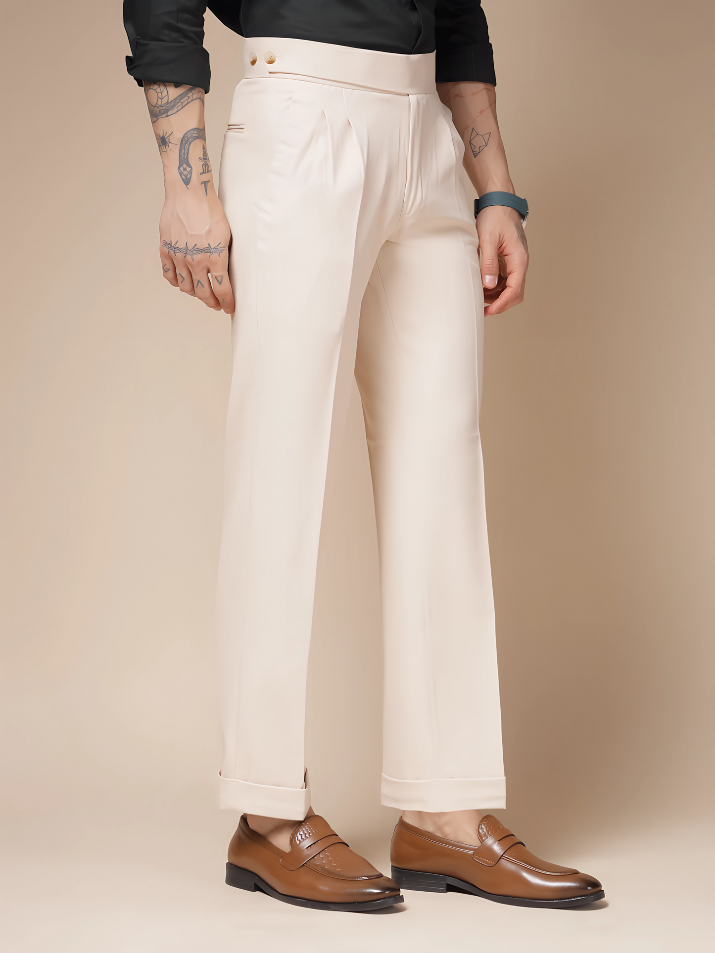 Beige Classic Buttoned Gurkha Pants by Italian Vega®