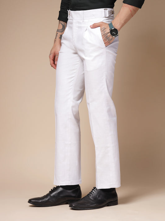 White Oxford Linen Gurkha Pants | Boot Cut Fit by ITALIAN VEGA®