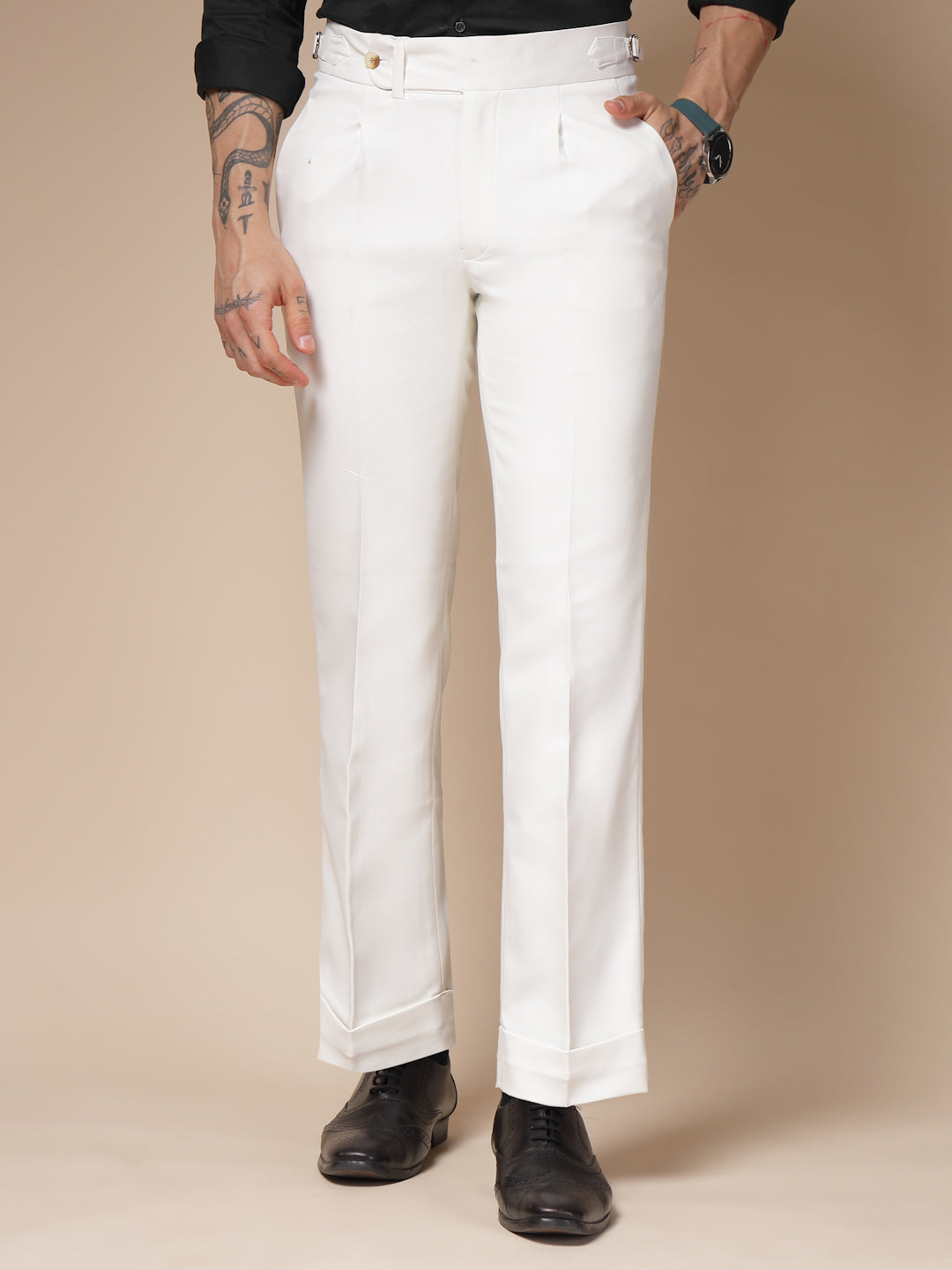 White Italian Elegant Gurkha Trousers by Italian Vega®