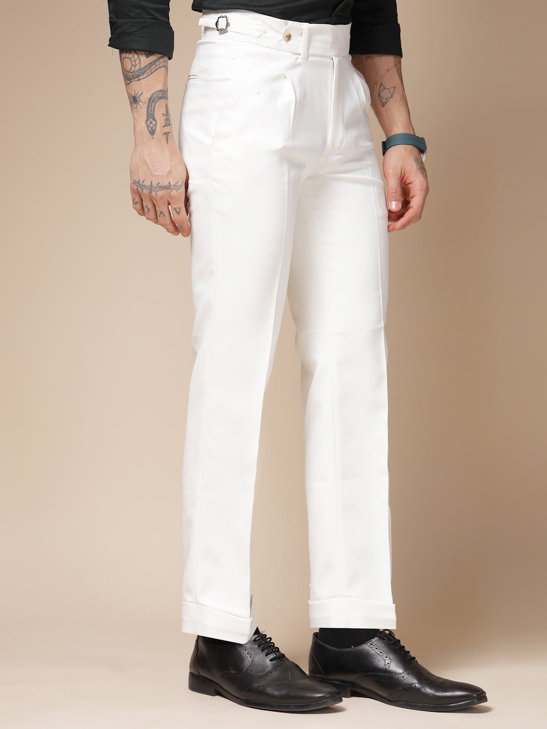 White Italian Elegant Gurkha Trousers by Italian Vega®