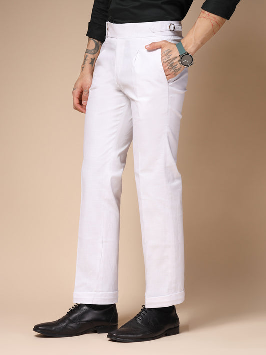 White Elegant Linen Gurkha Pants | Boot Cut Fit by ITALIAN VEGA®