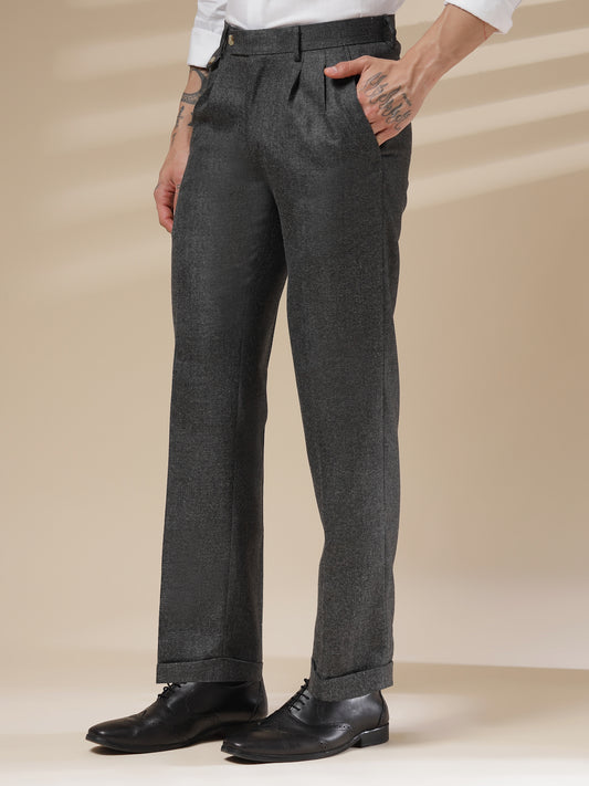 Grey Signature Flap Herringbone Gurkha Pants | Boot Cut Fit by ITALIAN VEGA®