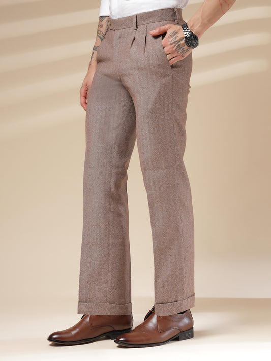 Khakhi Signature Flap Herringbone Gurkha Pants | Boot Cut Fit by ITALIAN VEGA®