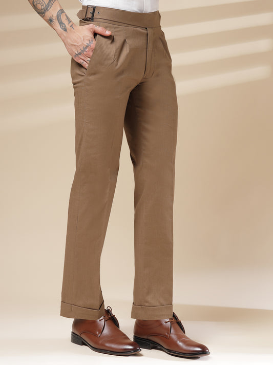 Khakhi Linen Classic Buckle Gurkha Pants – Boot Cut Fit by ITALIAN VEGA®