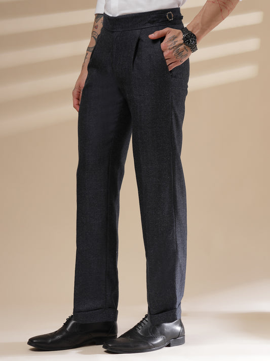 Navy Exotic Herringbone Gurkha Pants | Boot Cut Fit by ITALIAN VEGA®