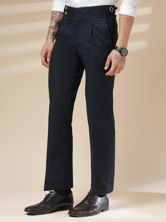 Navy Signature Buttoned Linen Gurkha Pants | Boot Cut Fit by ITALIAN VEGA®