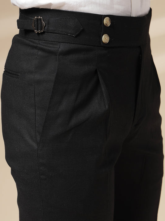 Black Signature Buttoned Linen Gurkha Pants | Boot Cut Fit by ITALIAN VEGA®