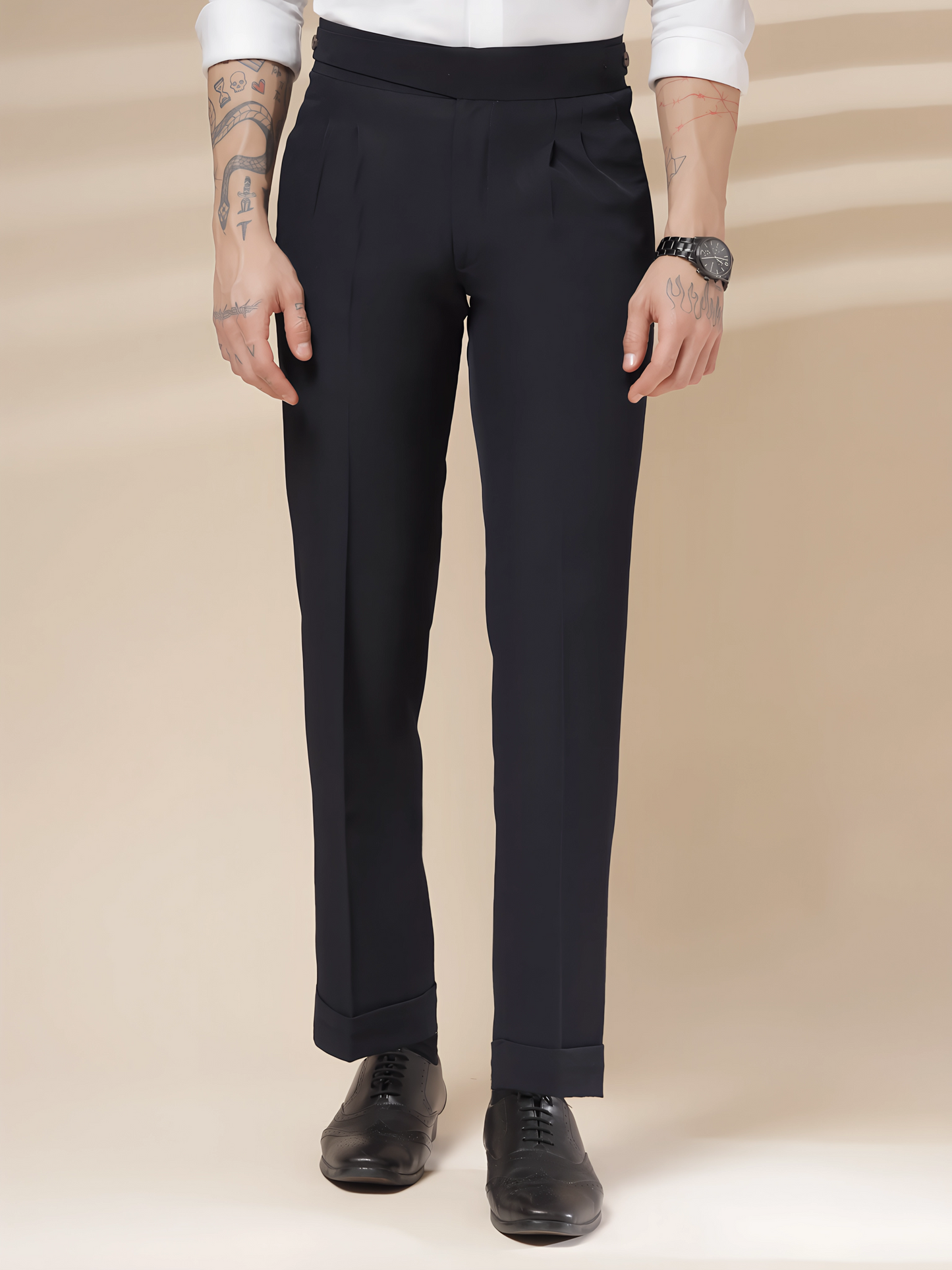 Navy Blue Classic Buttoned Gurkha Pants by Italian Vega®