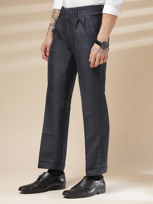 Navy Signature Flap Herringbone Gurkha Pants | Boot Cut Fit by ITALIAN VEGA®