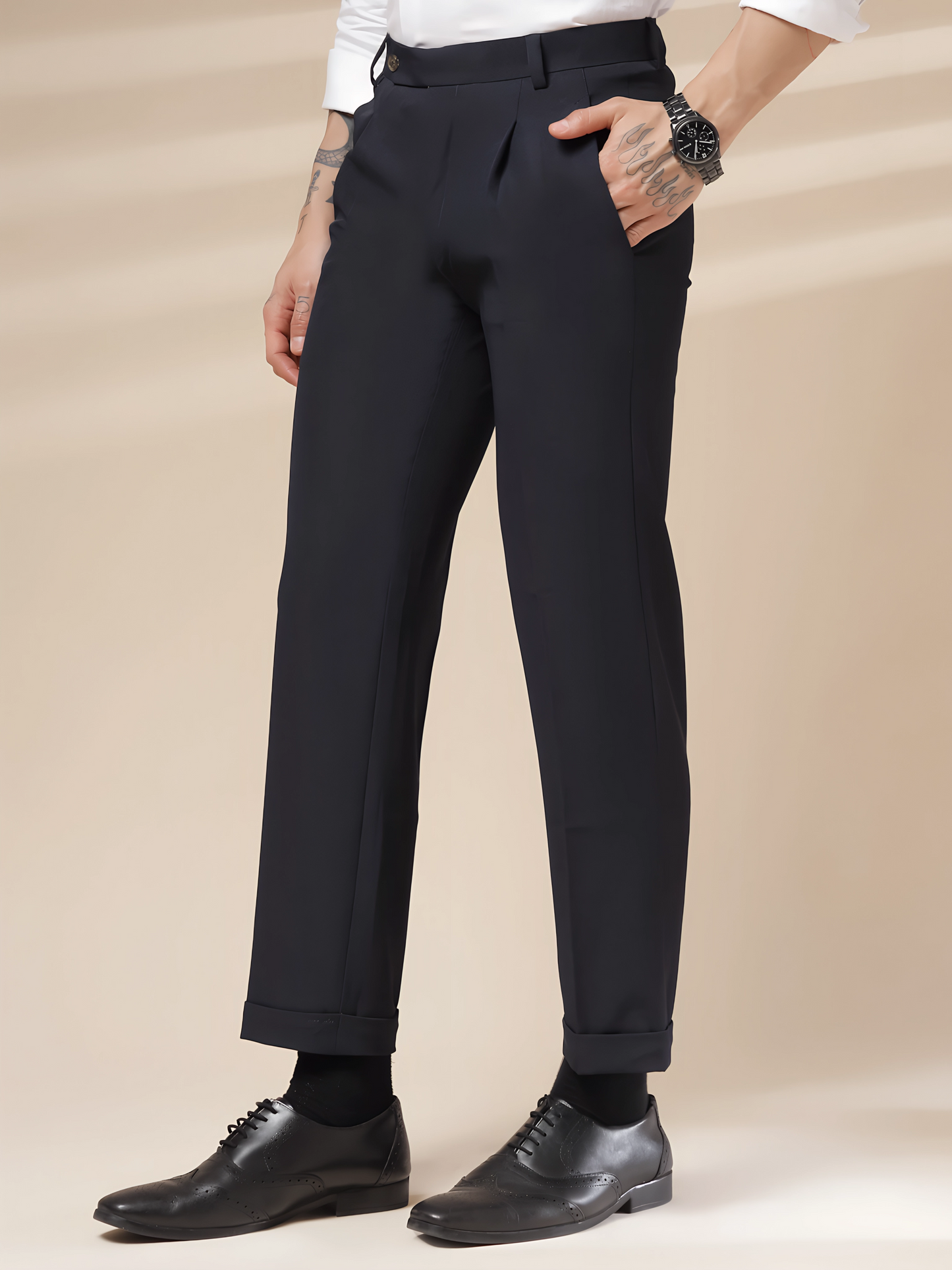 Navy Men Pleated Trouser by Italian Vega®
