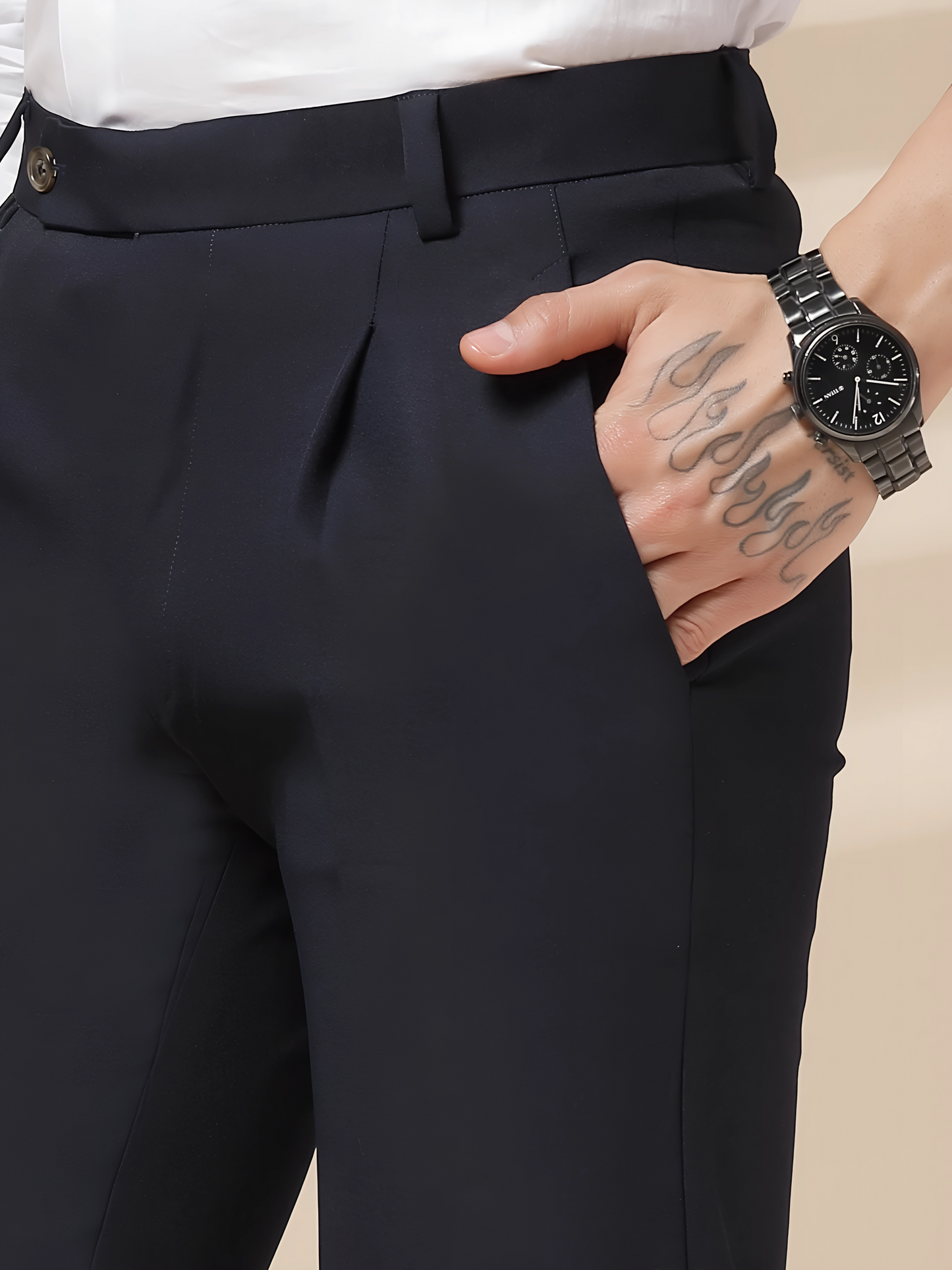 Navy Men Pleated Trouser by Italian Vega®