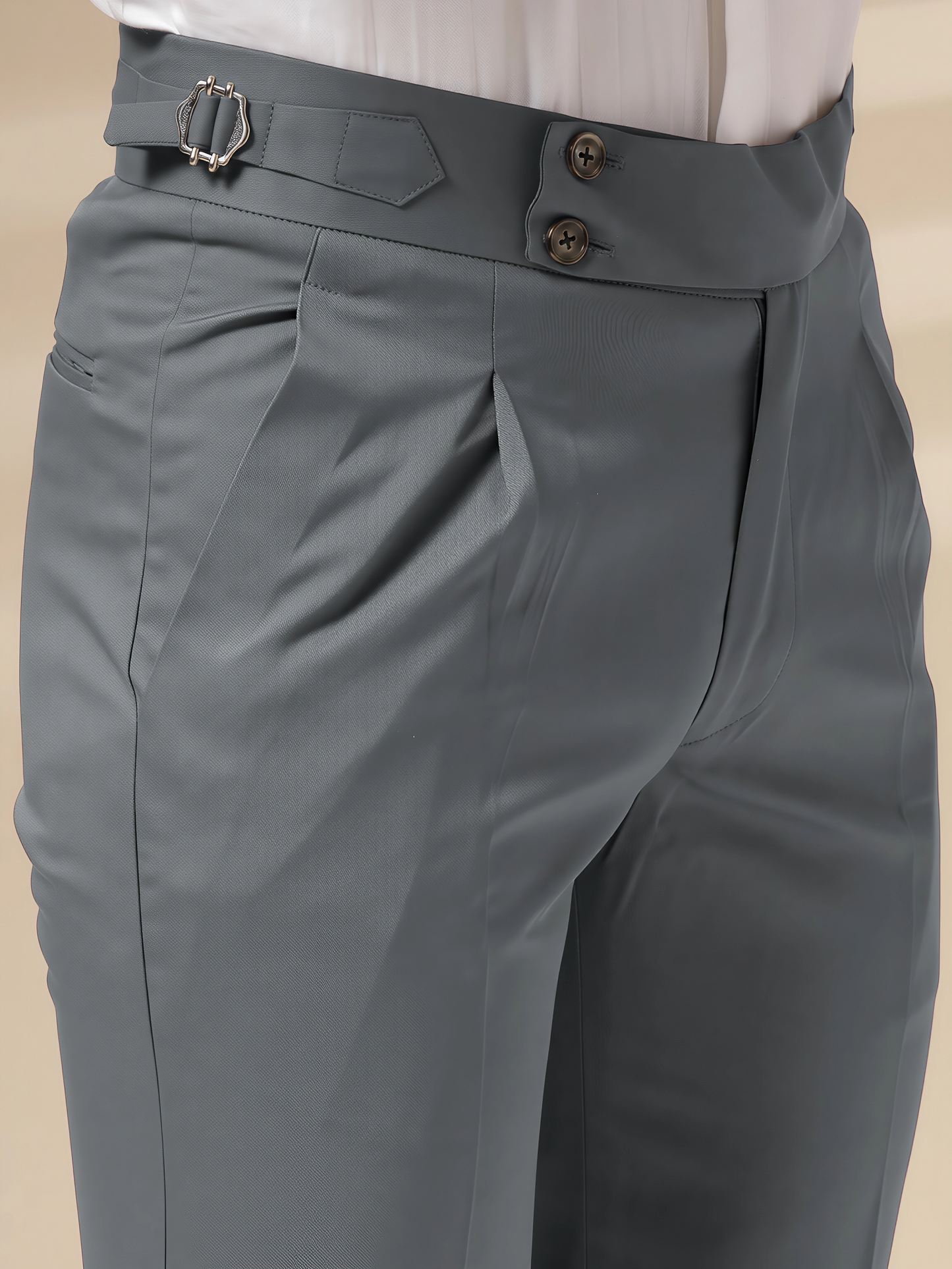 Stone Grey Signature Buttoned Gurkha Pants by Italian Vega