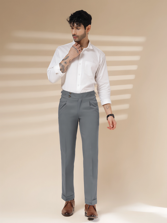 Stone Grey Signature Buttoned Gurkha Pants by Italian Vega