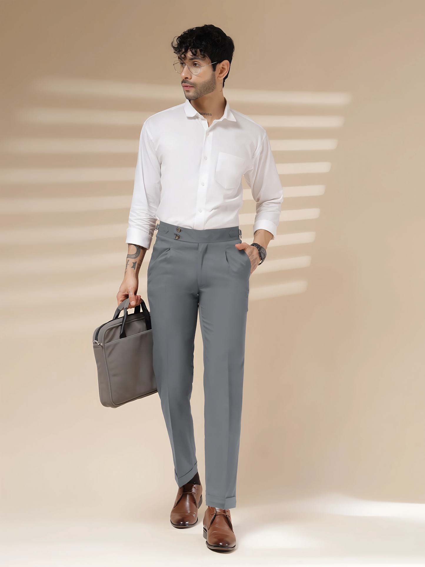 Stone Grey Signature Buttoned Gurkha Pants by Italian Vega