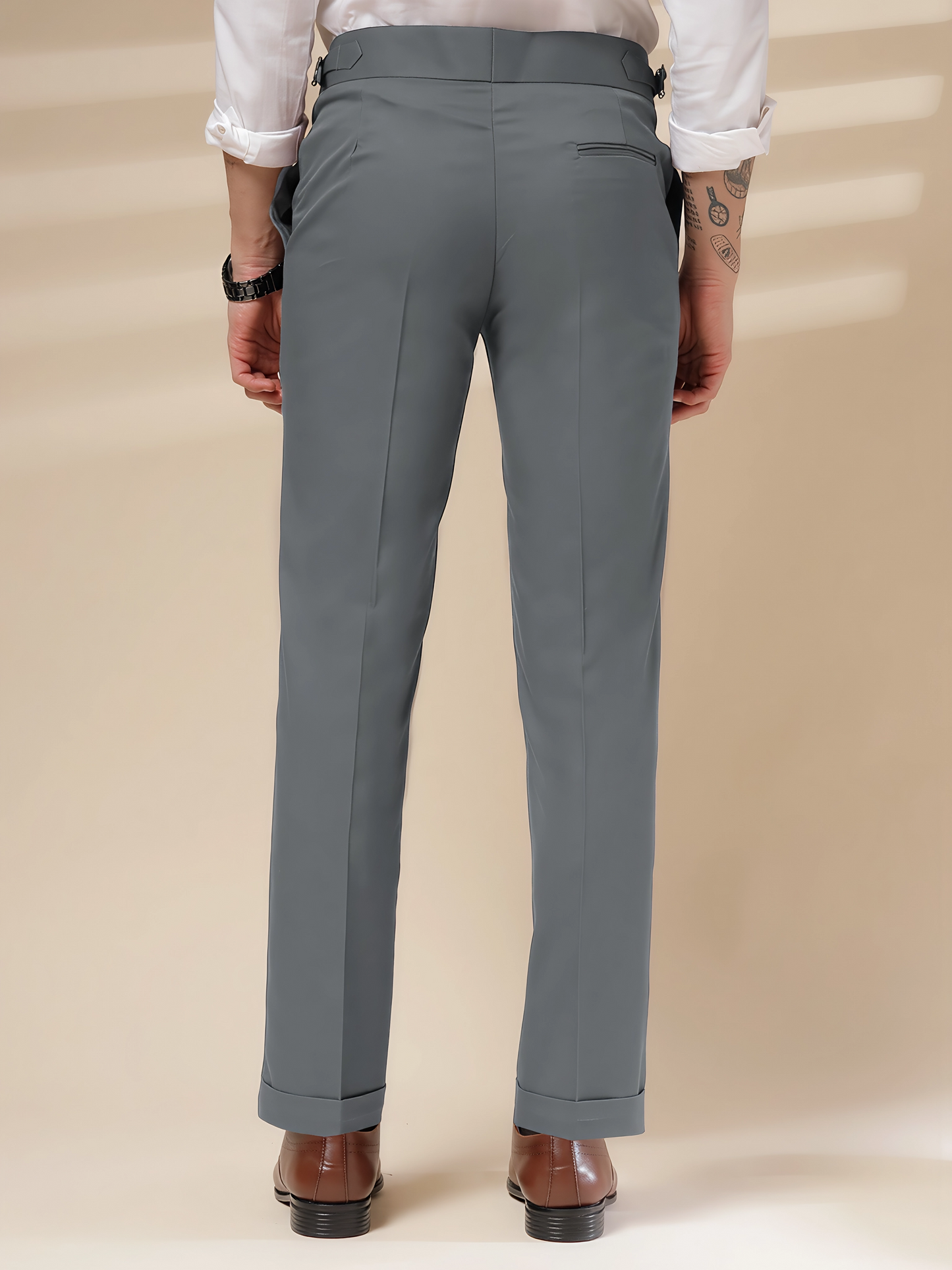 Stone Grey Signature Buttoned Gurkha Pants by Italian Vega