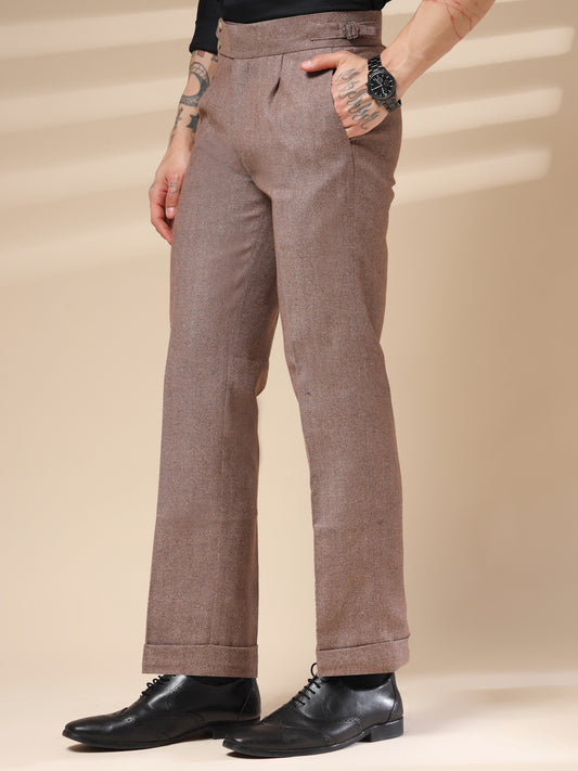 Khakhi Signature Buttoned Herringbone Gurkha Pants | Boot Cut Fit by ITALIAN VEGA®