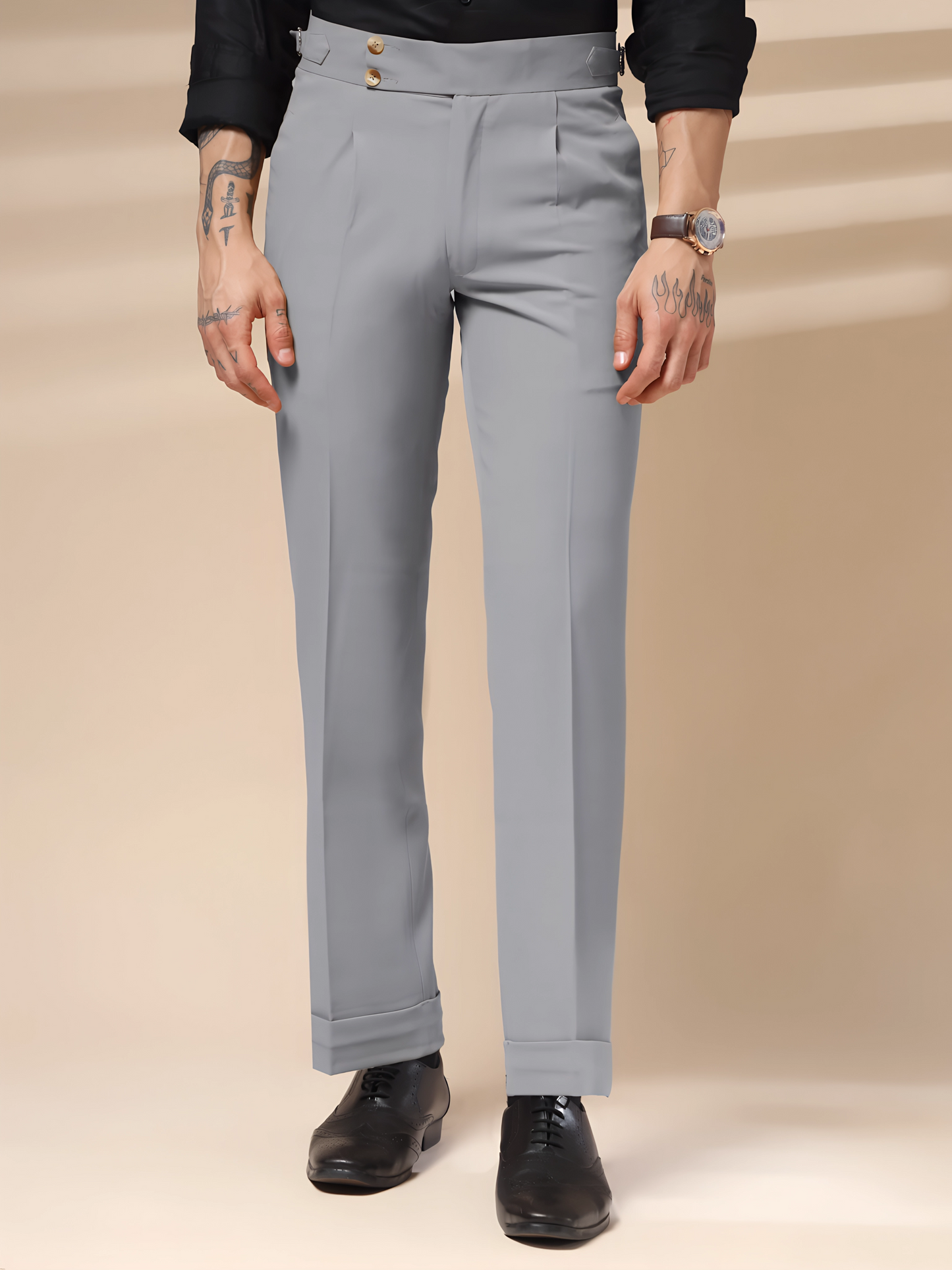 Ash Grey Signature Buttoned GURKHA PANTS by ITALIANVEGA™
