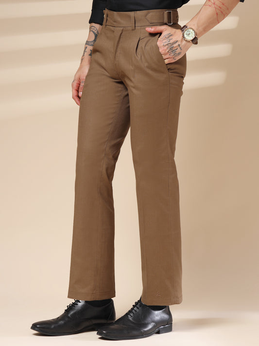 Khakhi Oxford Linen Gurkha Pants | Boot Cut Fit by ITALIAN VEGA®