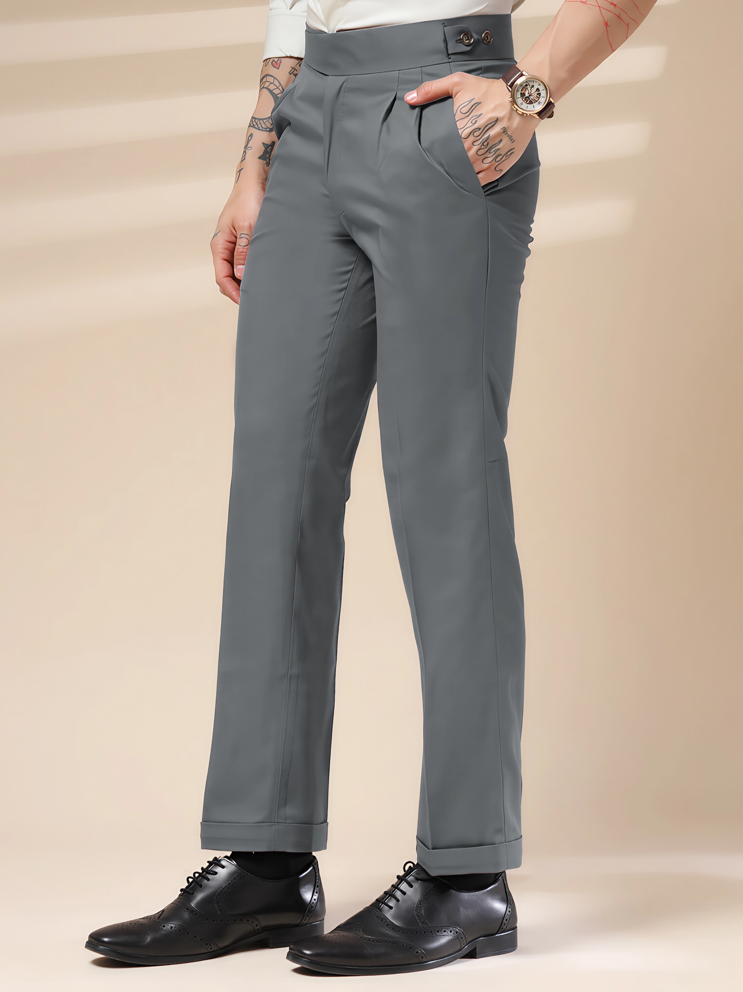 Stone Grey Classic Buttoned Gurkha Pants by Italian Vega®