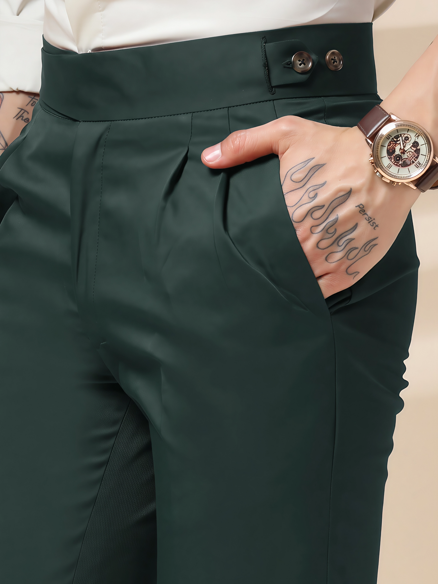 Bottle Green Classic Buttoned Gurkha Pants by Italian Vega®