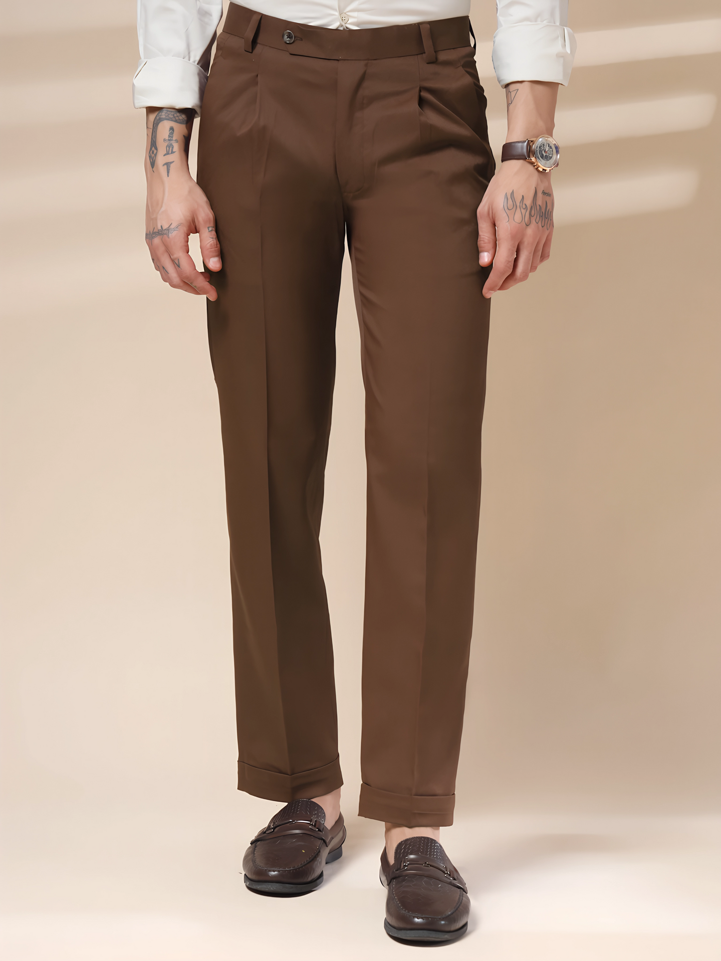Brown Men Pleated Trouser by Italian Vega®