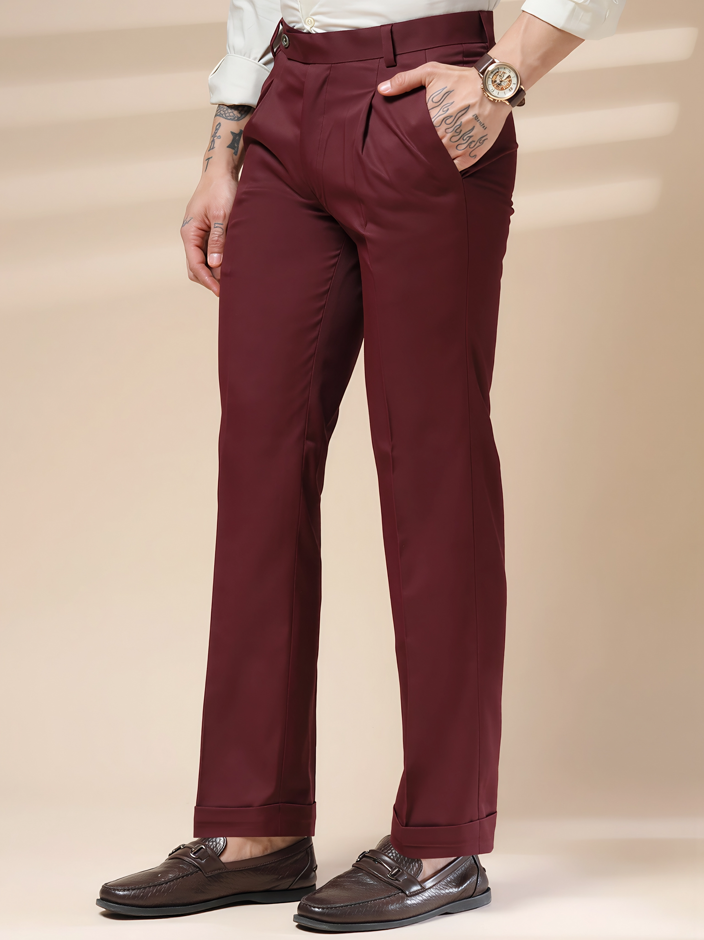 Wine Men Pleated Trouser by Italian Vega®