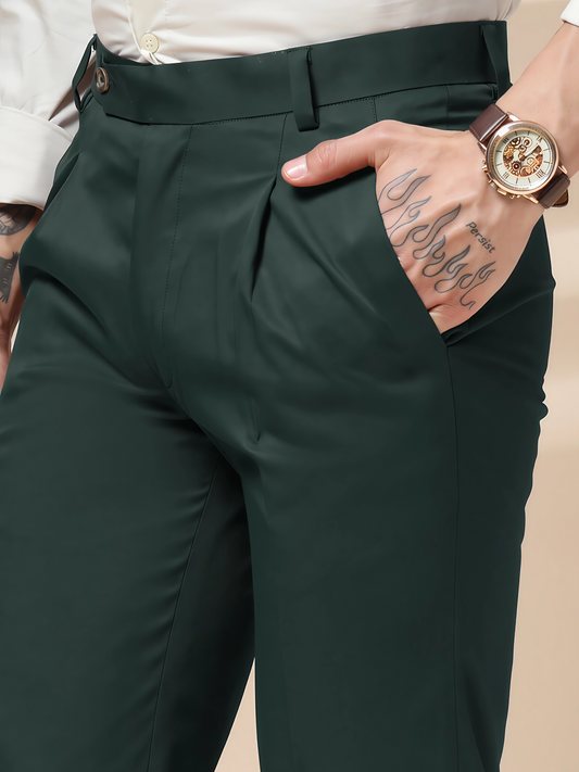 Bottle Green Men Pleated Trouser by ITALIAN VEGA®