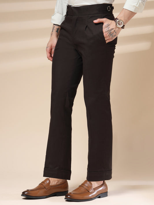 Brown Elegant Linen Gurkha Pants | Boot Cut Fit by ITALIAN VEGA®