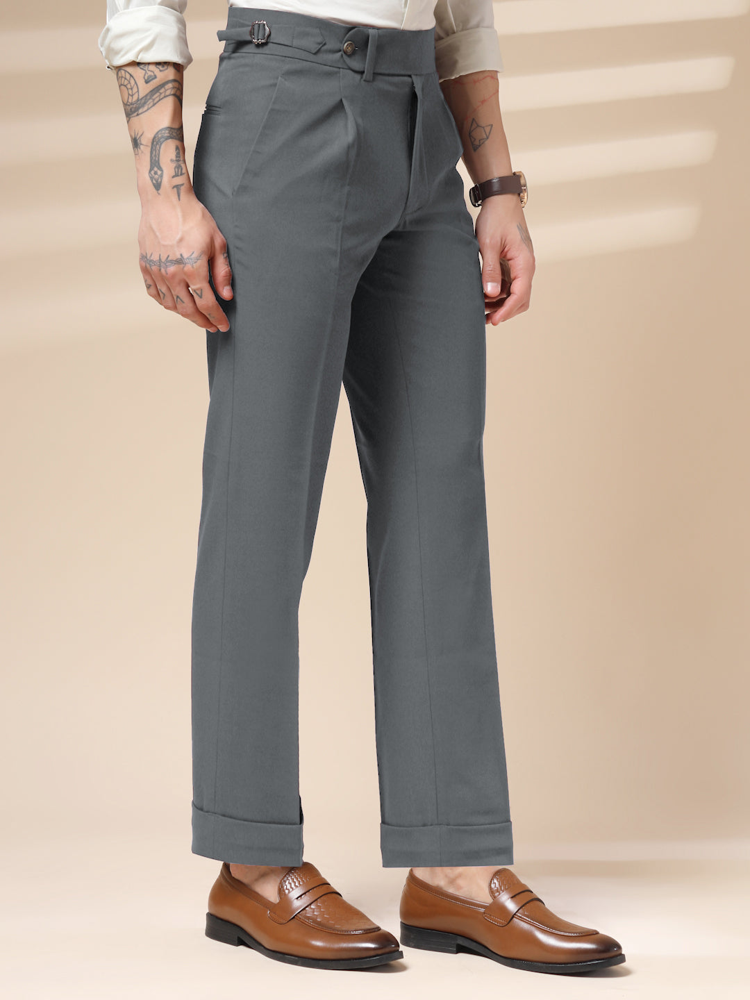 Stone Grey Italian Elegant Gurkha Trousers by Italian Vega®