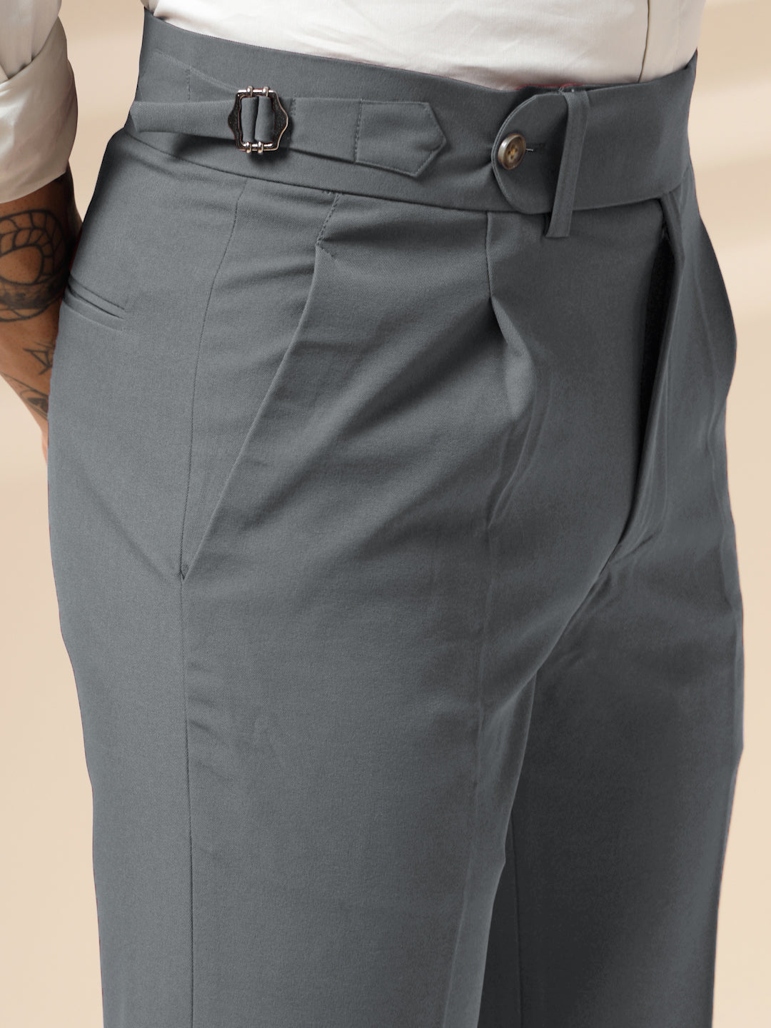 Stone Grey Italian Elegant Gurkha Trousers by Italian Vega®