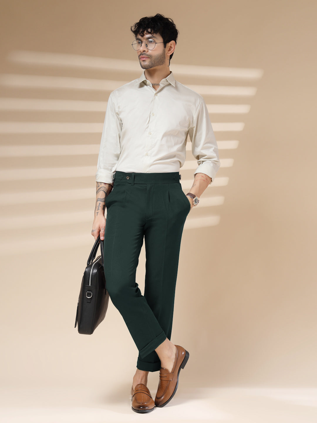 Bottle Green Italian Elegant Gurkha Trousers by Italian Vega®