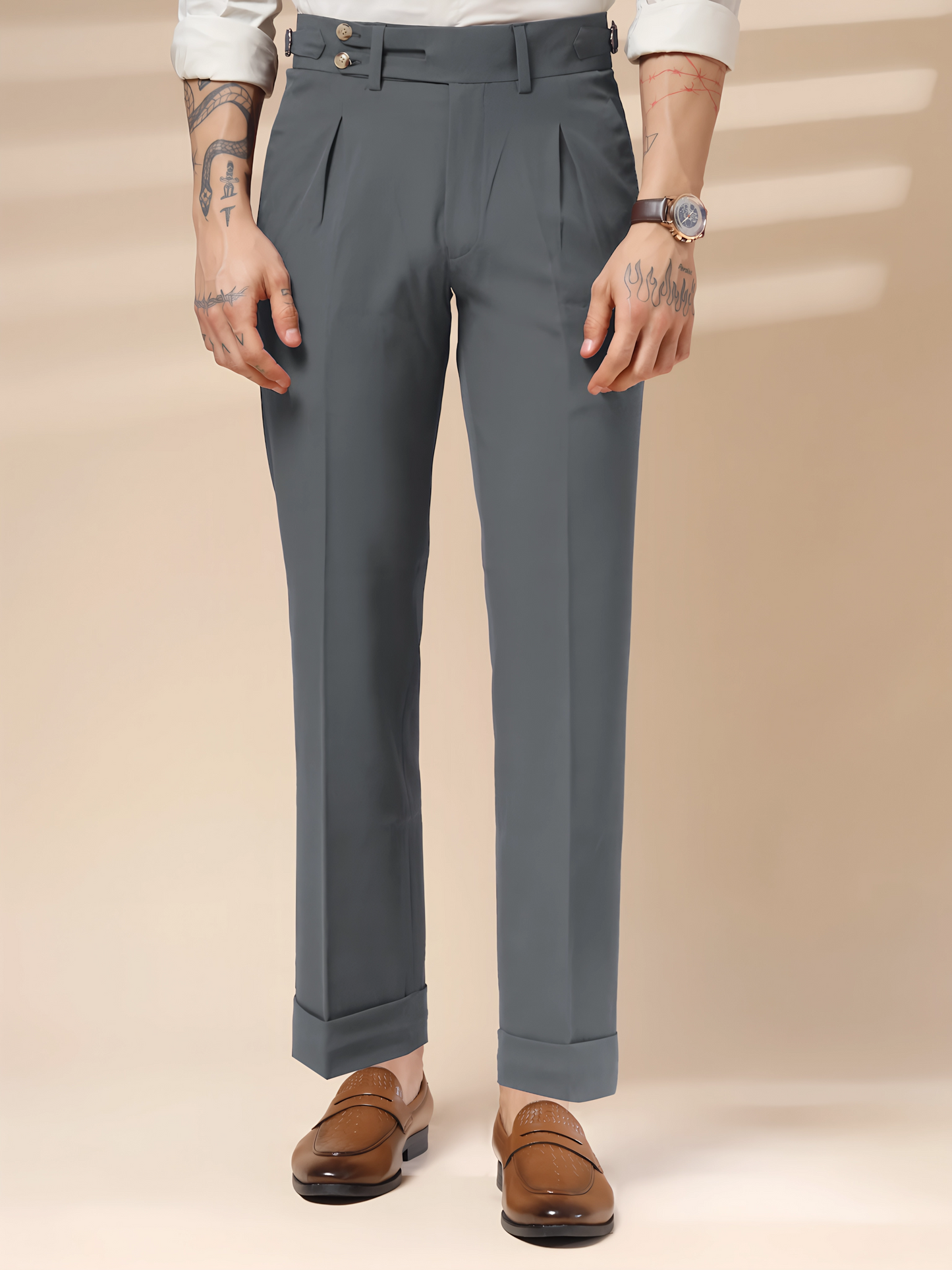 Stone Grey Double Buttoned GURKHA PANTS by ITALIANVEGA™