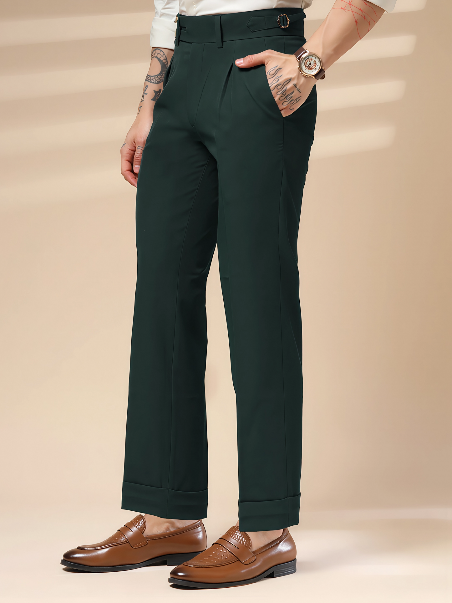 Bottle Green Double Buttoned GURKHA PANTS by ITALIANVEGA™