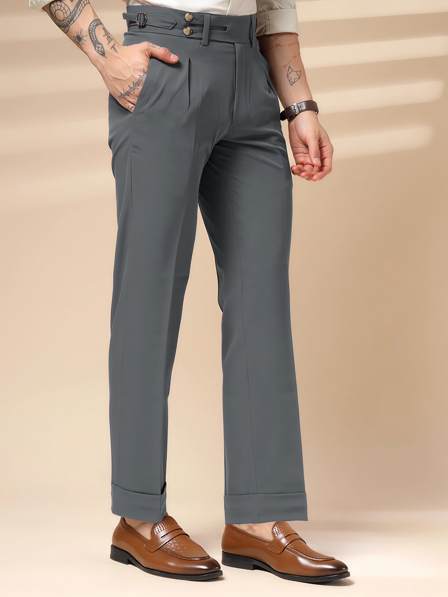 Stone Grey Double Buttoned GURKHA PANTS by ITALIANVEGA™