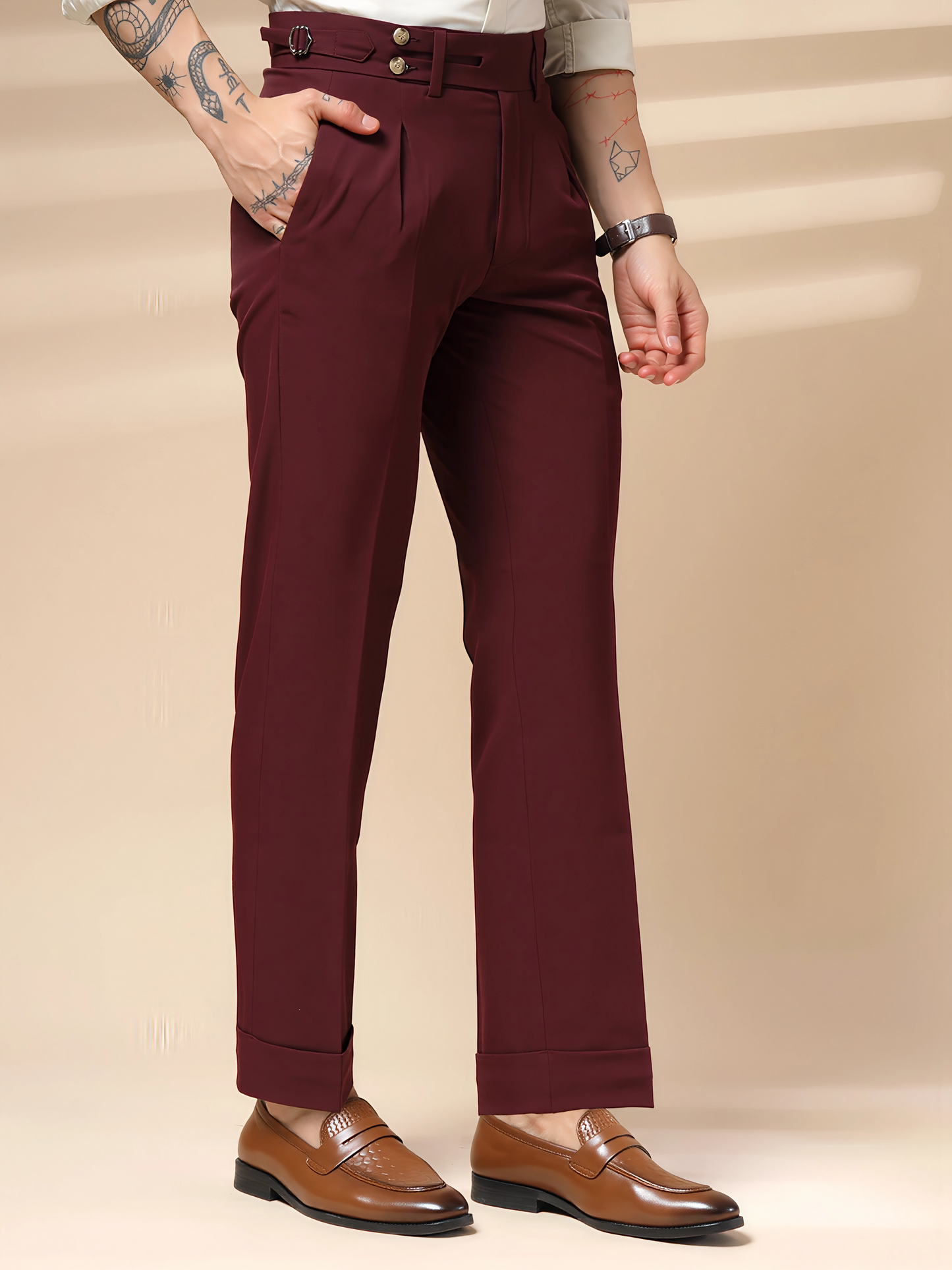 Wine Double Buttoned GURKHA PANTS by ITALIANVEGA™